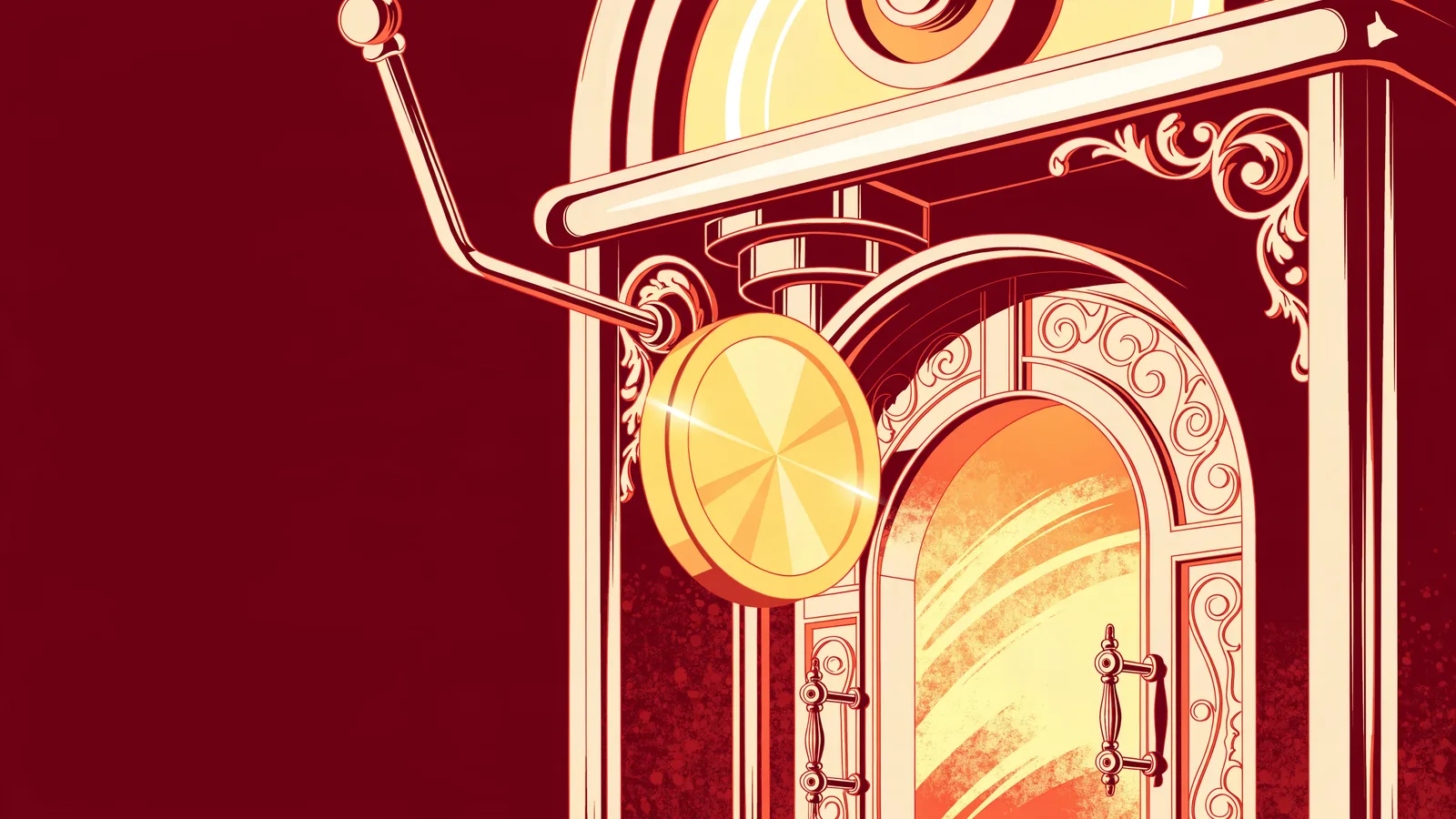 Illustration: Goldmünze wird in ein leuchtendes Tresor-Tor eines Spielautomaten gesteckt